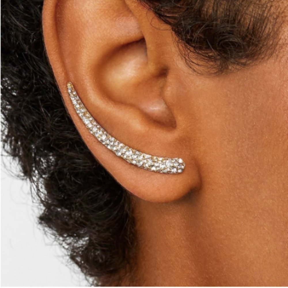 Pave CZ Long Curve Earring Cuff Earrings